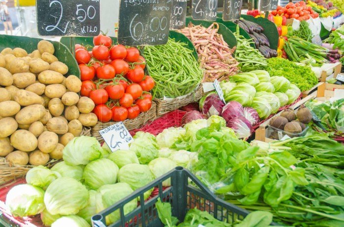 Fruit market stall vegetables fresh stock