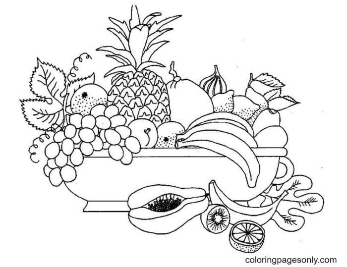 Coloring pages fruit fruits simple kids children grape younger fresh print